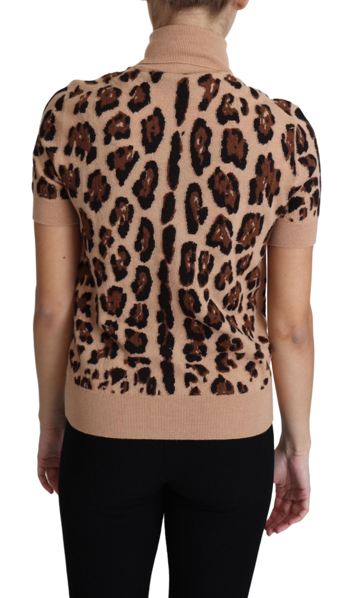 Dolce &amp; Gabbana Beige Leopard Print Virgin Wool Turtleneck Top