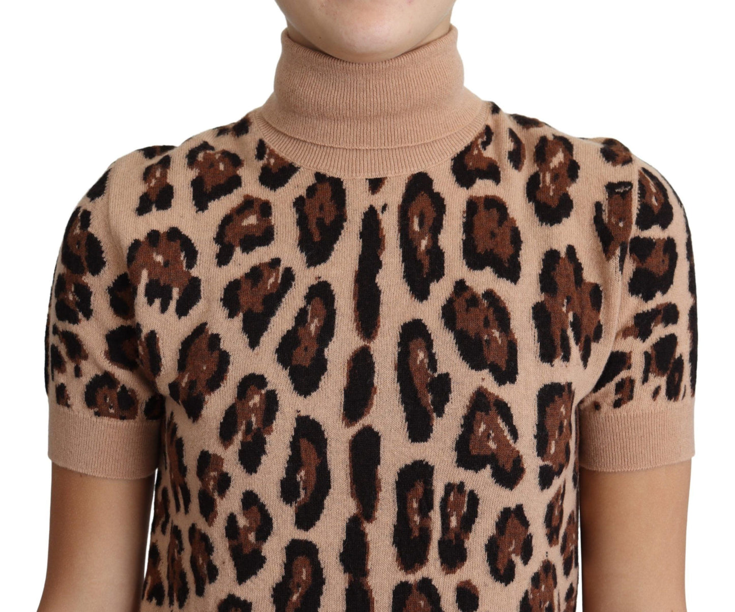 Dolce &amp; Gabbana Beige Leopard Print Virgin Wool Turtleneck Top