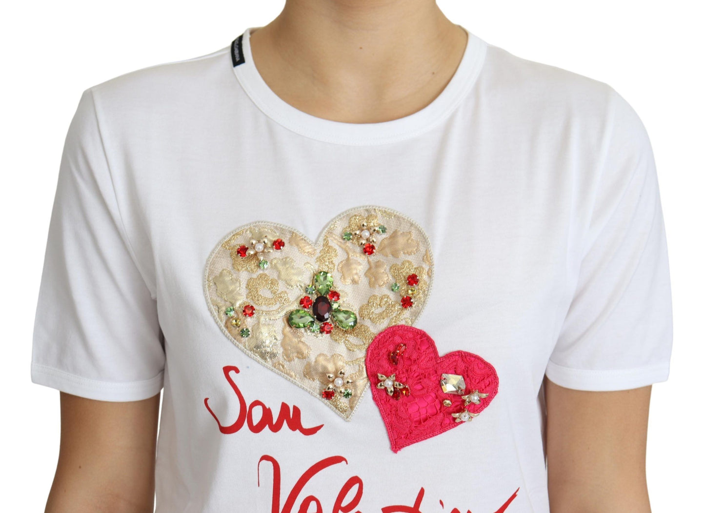 Dolce &amp; Gabbana White San Valentino Heart Crystals T-shirt Top