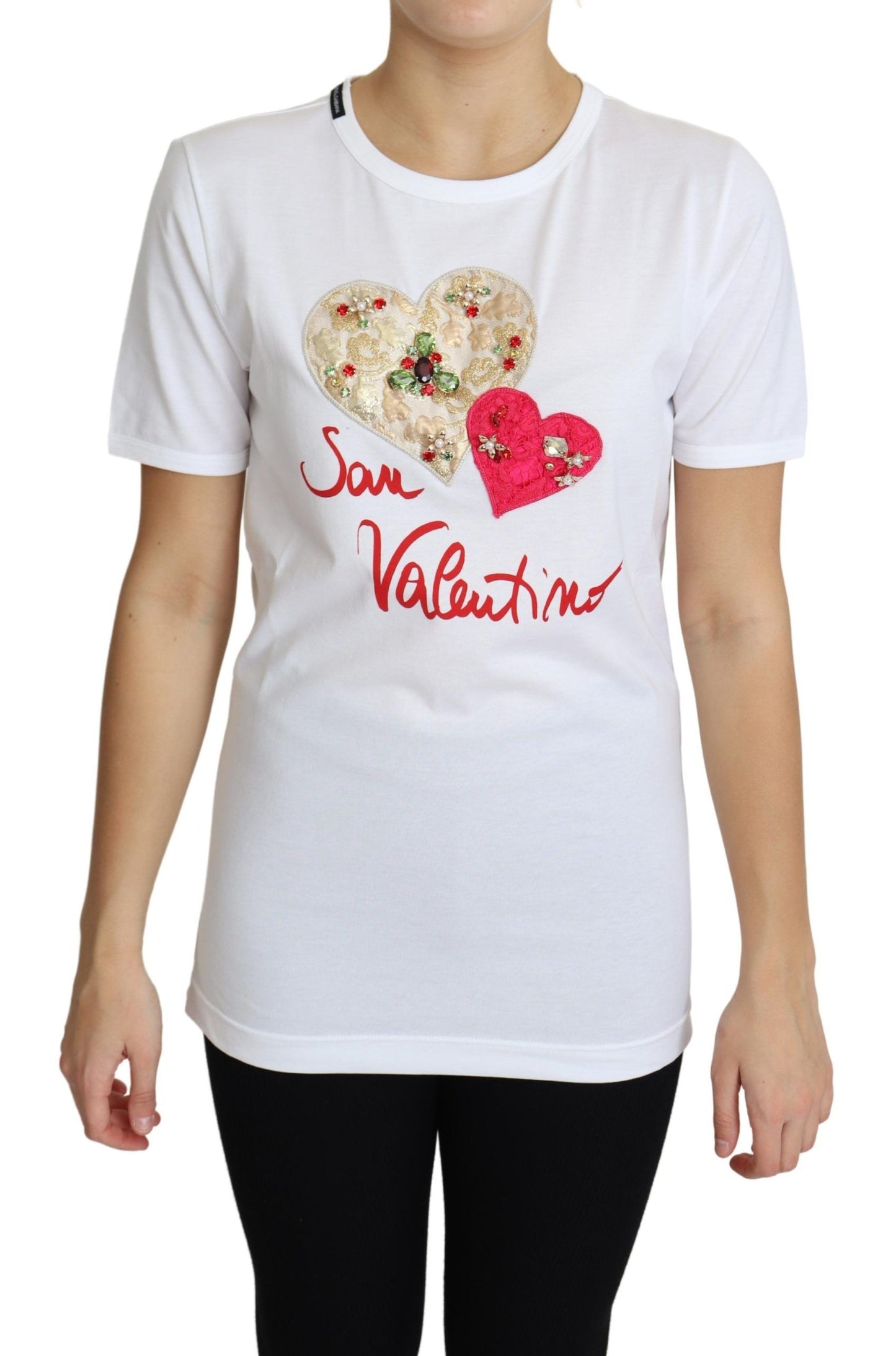 Dolce &amp; Gabbana White San Valentino Heart Crystals T-shirt Top