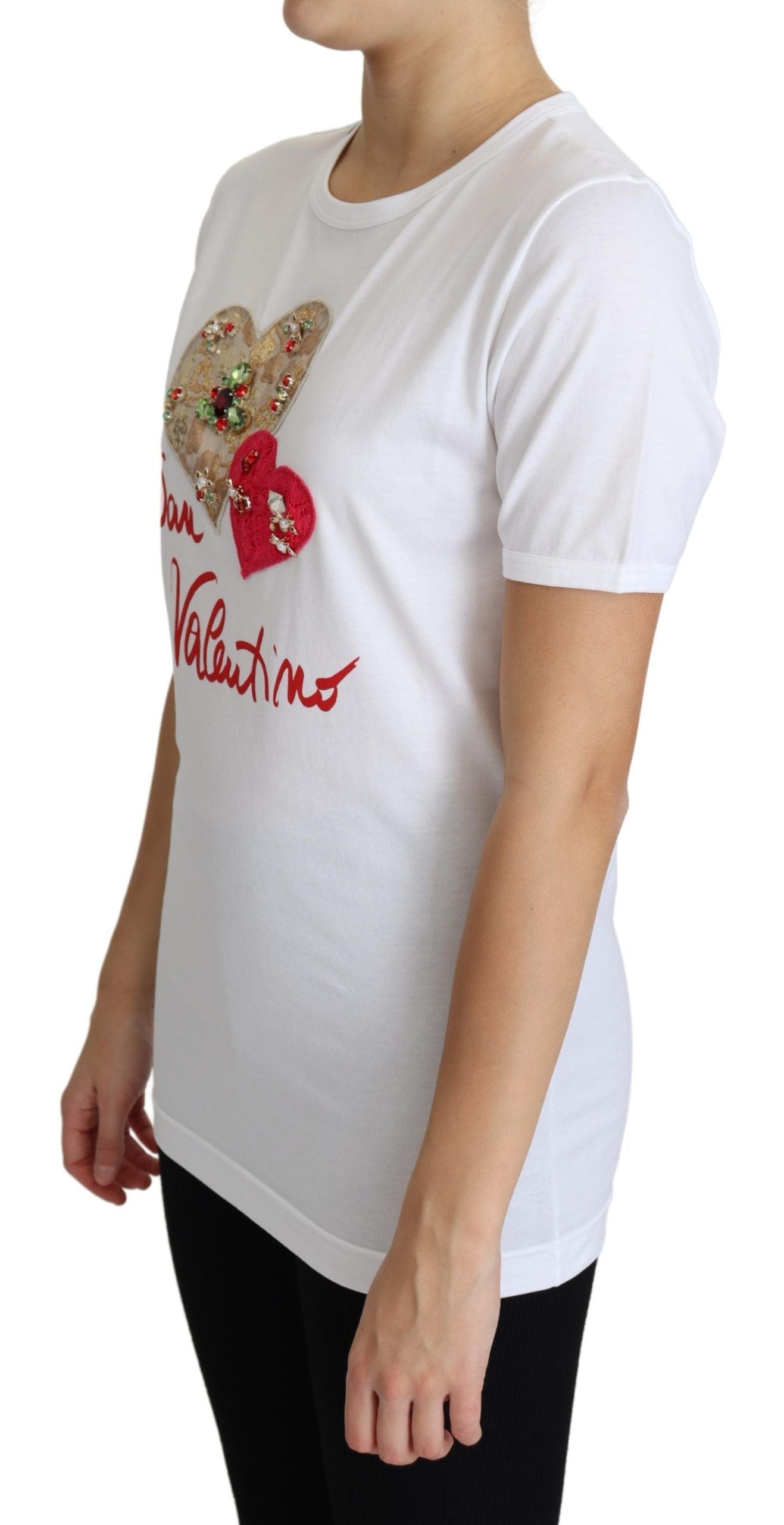 Dolce &amp; Gabbana White San Valentino Heart Crystals T-shirt Top