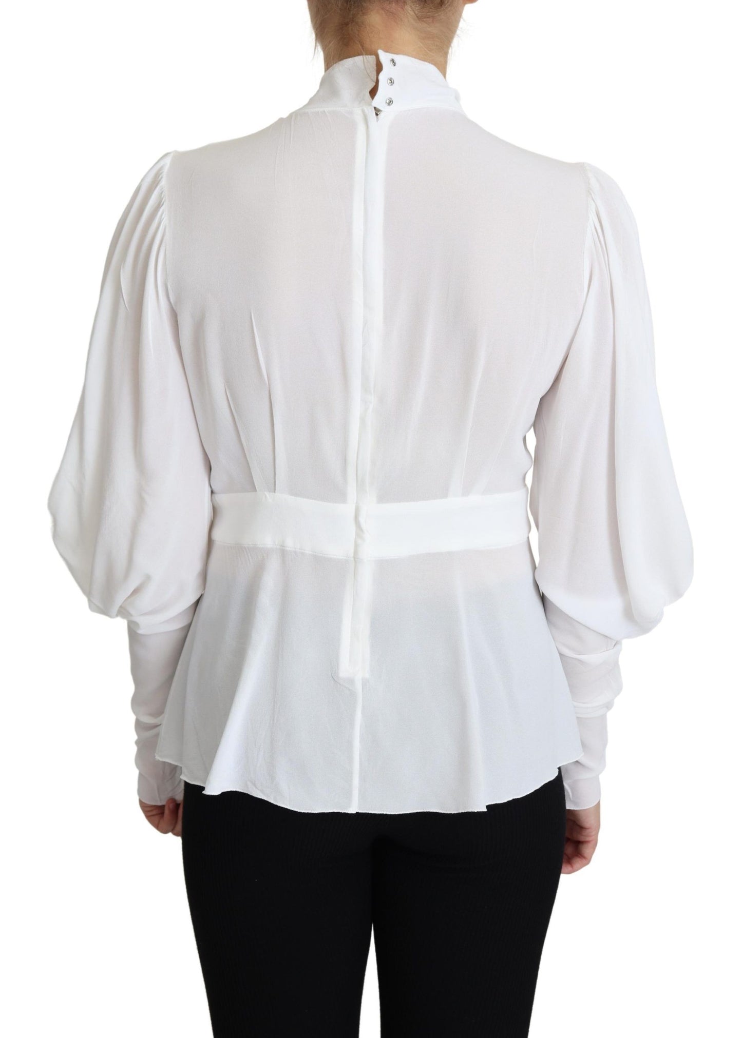 Dolce &amp; Gabbana White Blouse Ascot Collar Lantern Sleeves Top