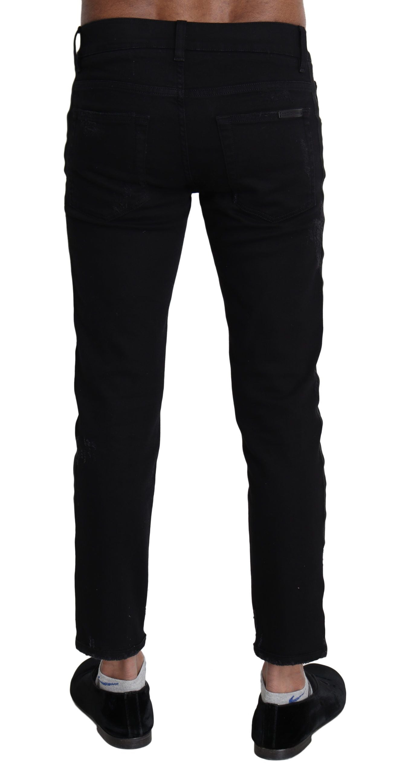 Dolce &amp; Gabbana Black Heraldic Embroidery Skinny Denim Jeans