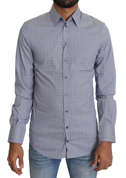 Dolce &amp; Gabbana Grey Dotted Semi Fitted Formal SICILIA Shirt