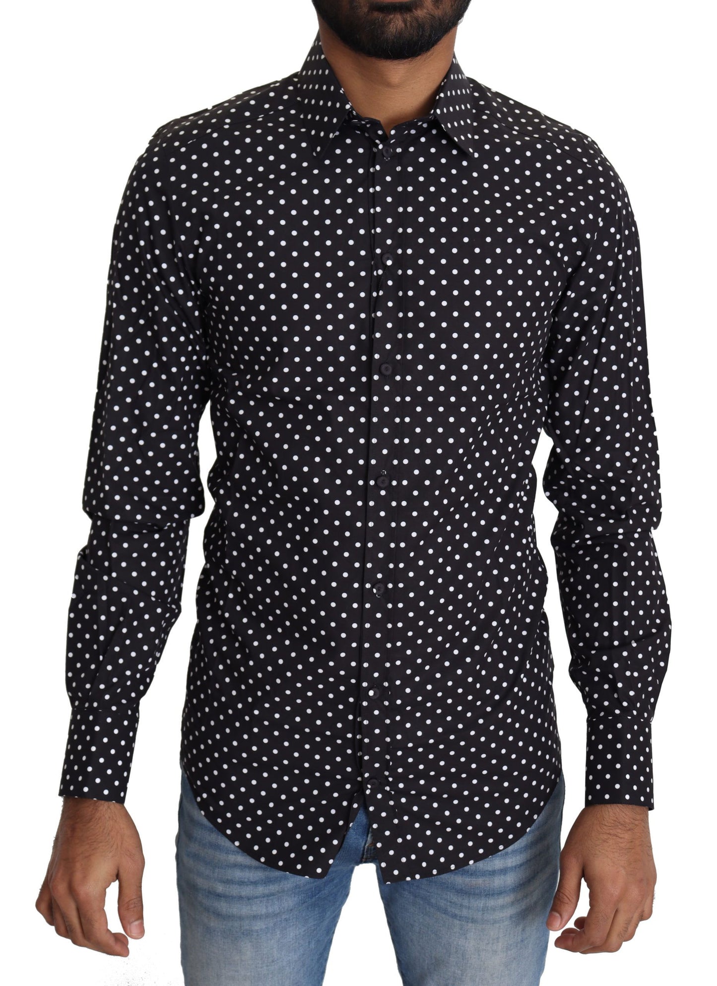 Dolce &amp; Gabbana Black White Polka Dots Casual Shirt