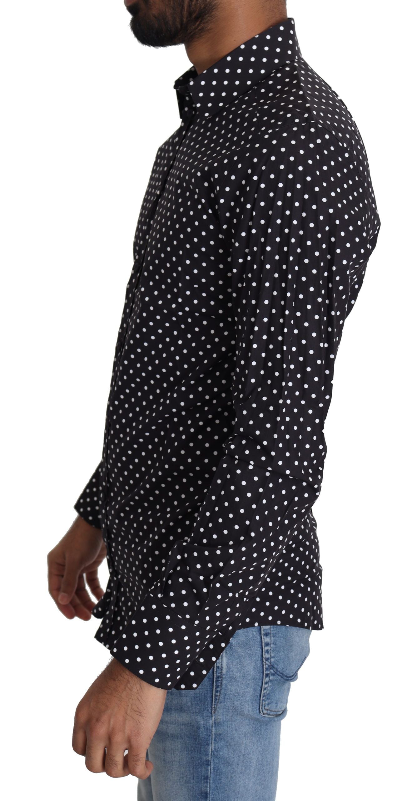 Dolce &amp; Gabbana Black White Polka Dots Casual Shirt