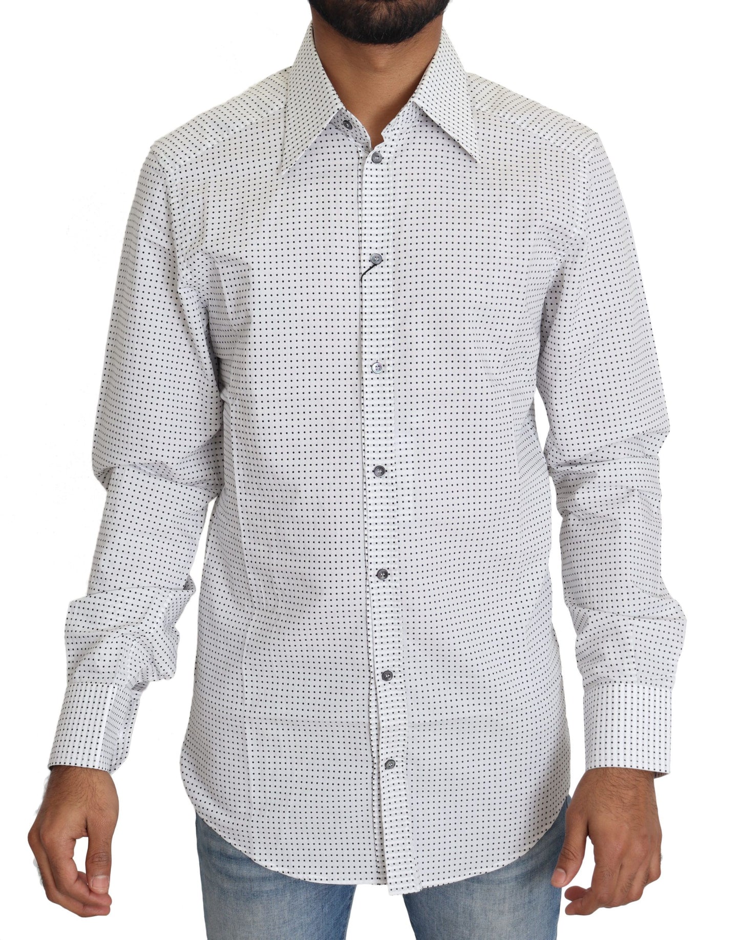 Dolce &amp; Gabbana Black White Polka Dots Dress Shirt