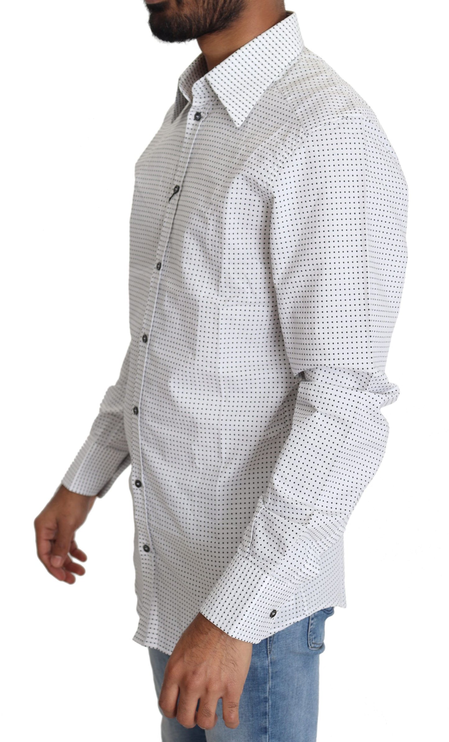 Dolce &amp; Gabbana Black White Polka Dots Dress Shirt