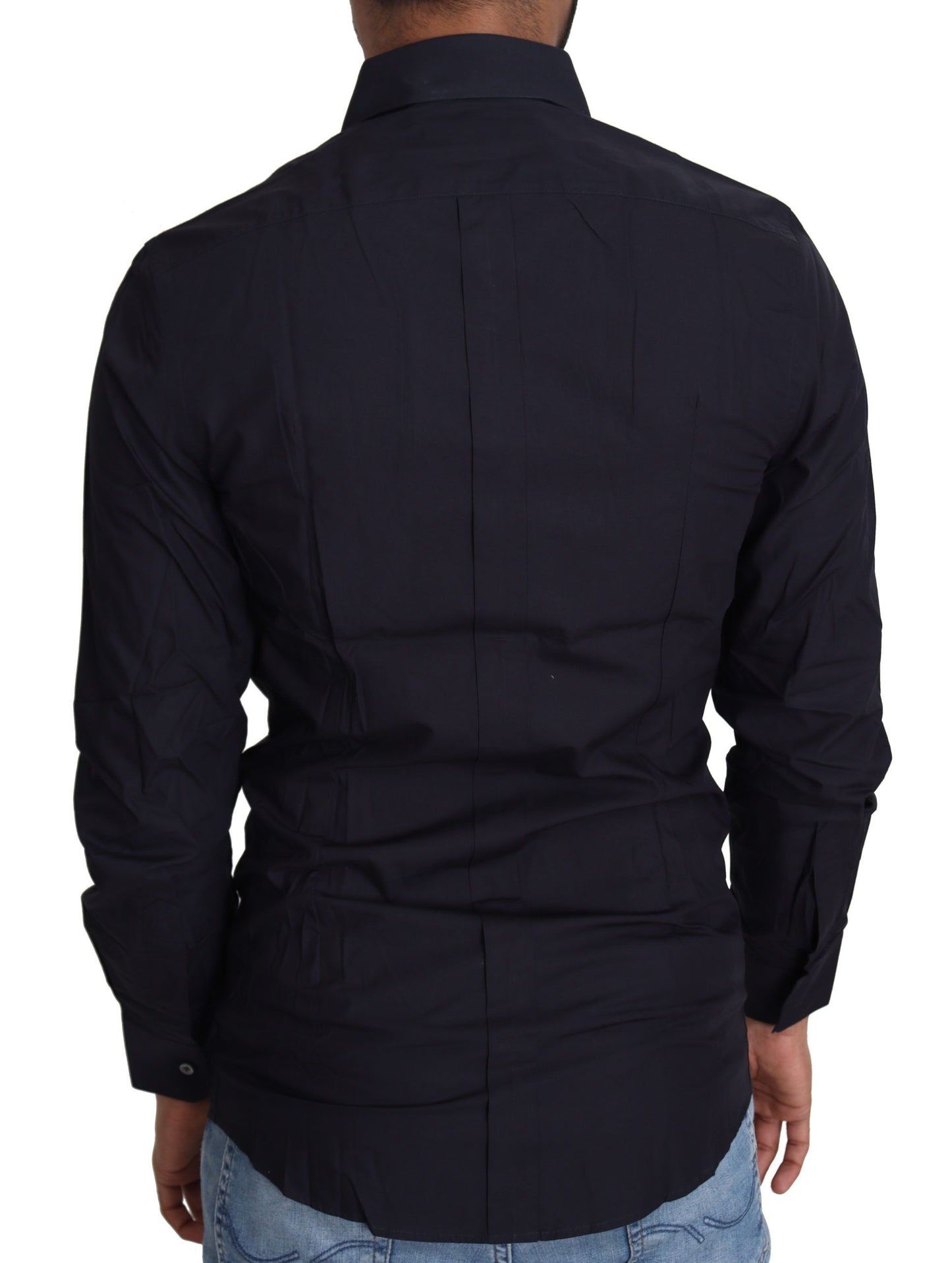 Dolce &amp; Gabbana Navy Blue Cotton Formal Dress Shirt