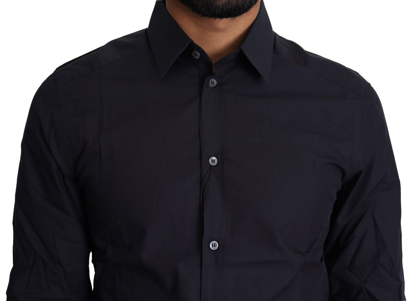 Dolce &amp; Gabbana Navy Blue Cotton Formal Dress Shirt