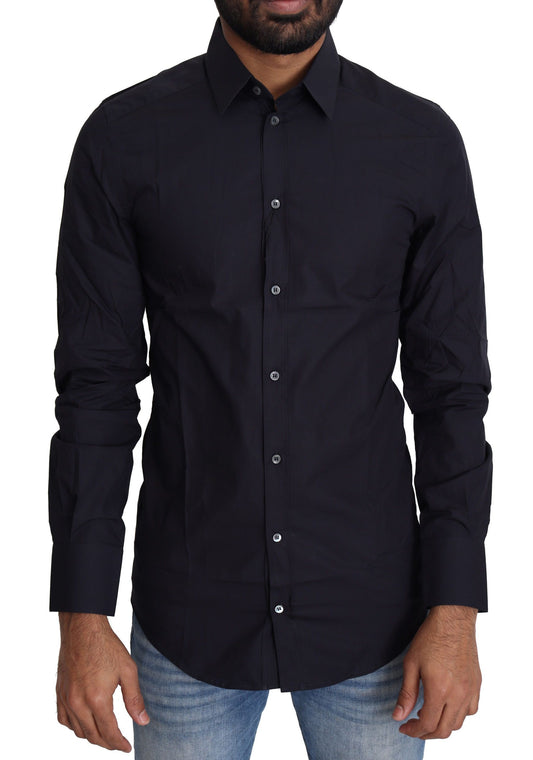 Dolce &amp; Gabbana Navy Blue Cotton Formal Dress Shirt