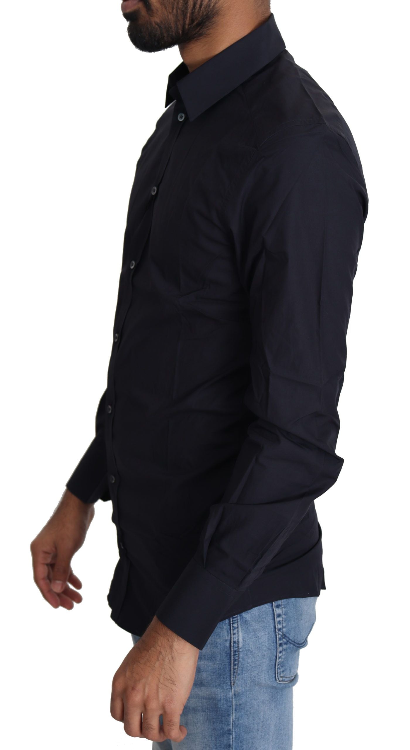 Dolce &amp; Gabbana Navy Blue Cotton Formal Dress Shirt