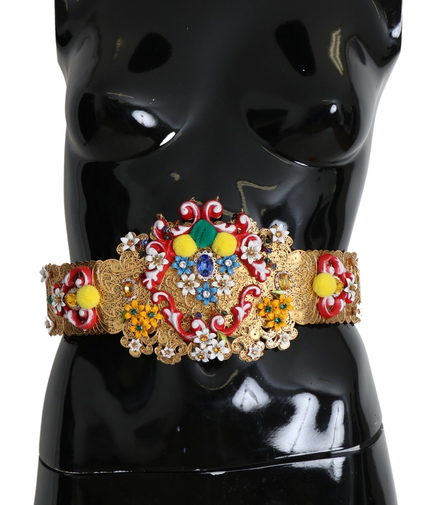 Dolce &amp; Gabbana multicolor Pinalamutian na Floral Crystal Wide Waist Belt