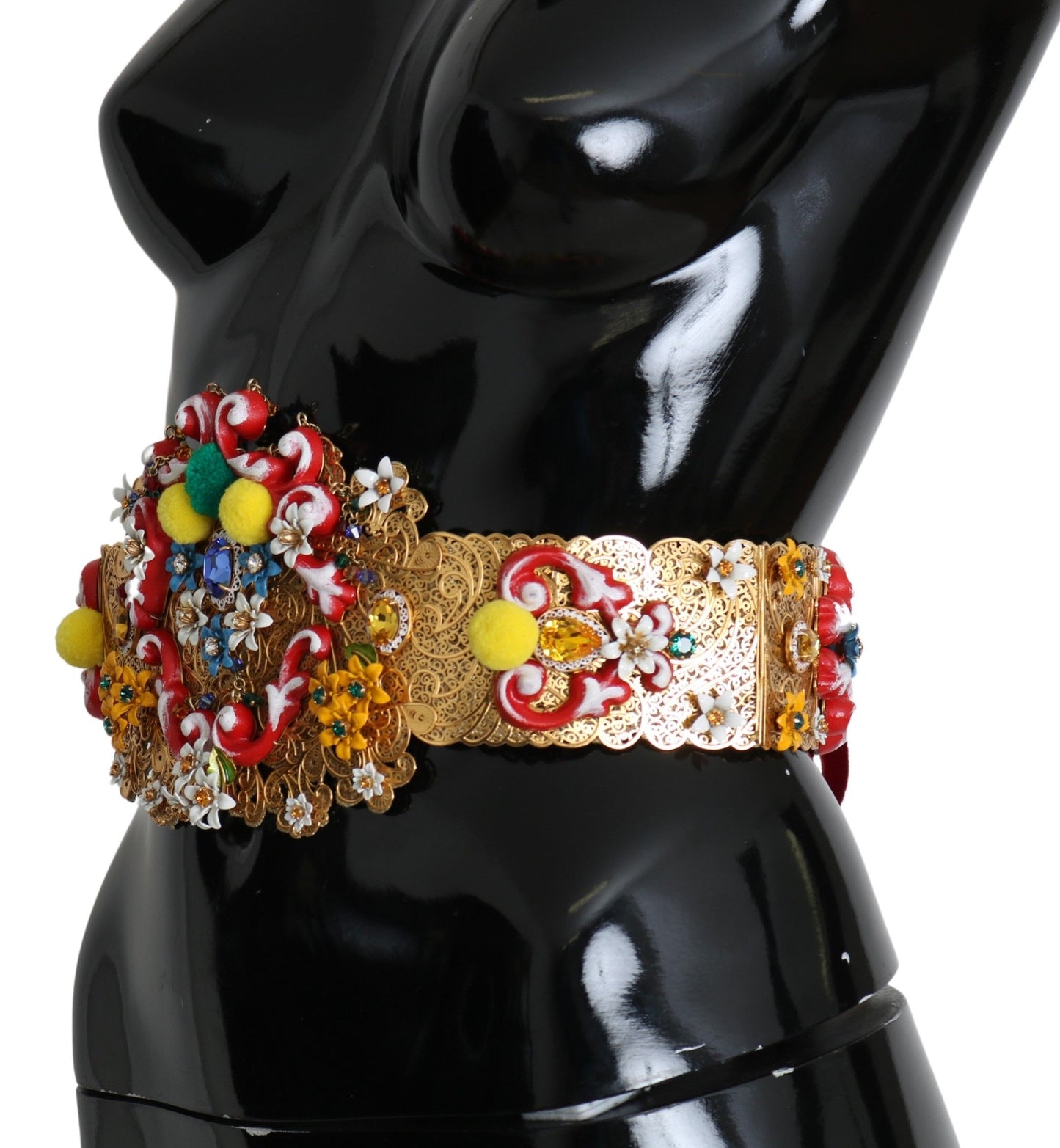 Dolce &amp; Gabbana multicolor Pinalamutian na Floral Crystal Wide Waist Belt