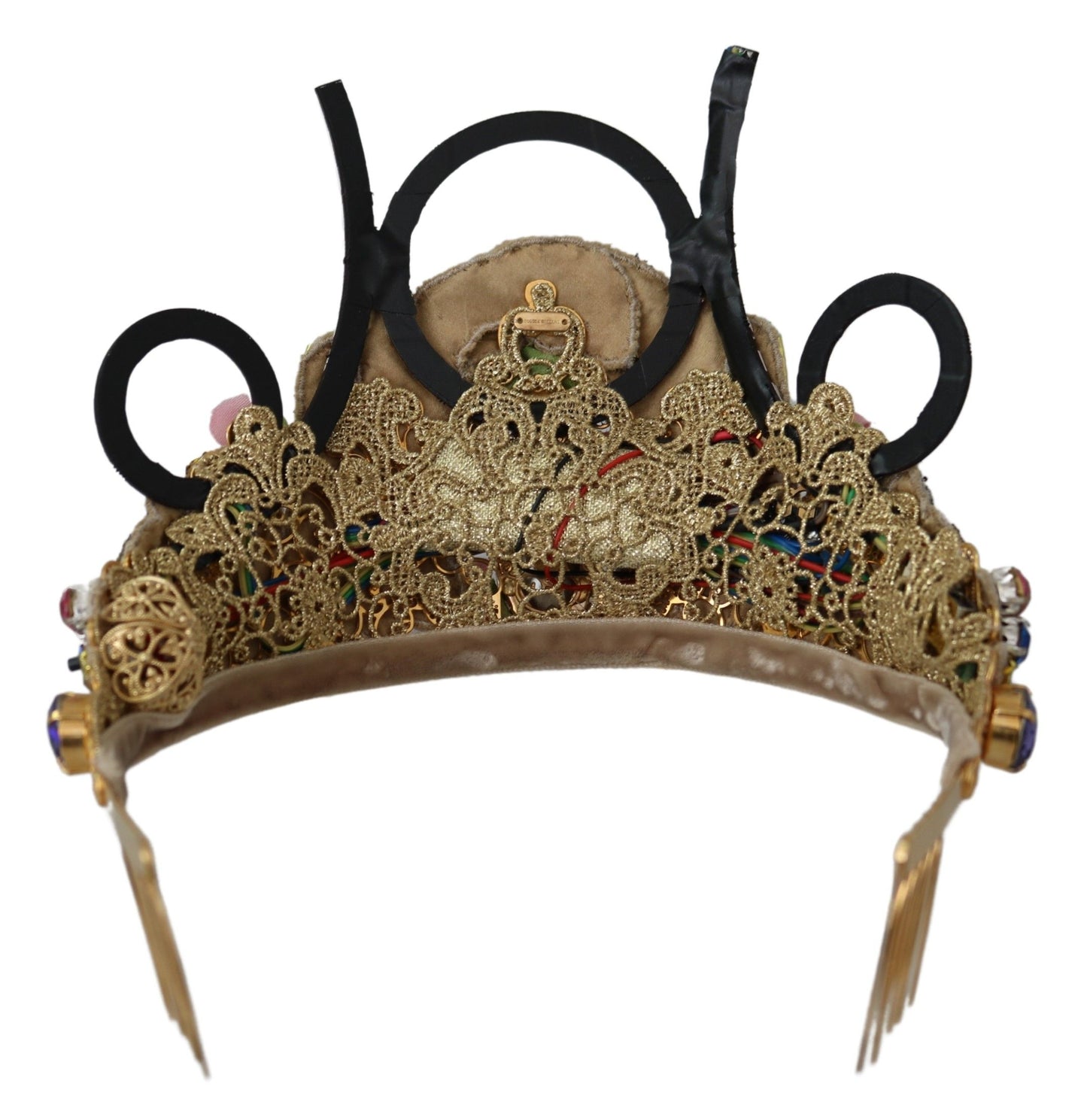 Dolce &amp; Gabbana Gold Brass Floral Crystals LED Lights Crown Tiara Diadem