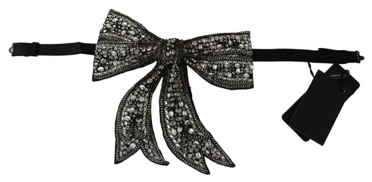 Dolce &amp; Gabbana Silver Tone 100% Silk Crystal Embellished Women Bowtie