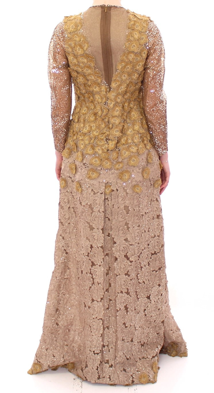 Lanre Da Silva Ajayi GOLD Langes Spitzen-Maxi-Kristallkleid