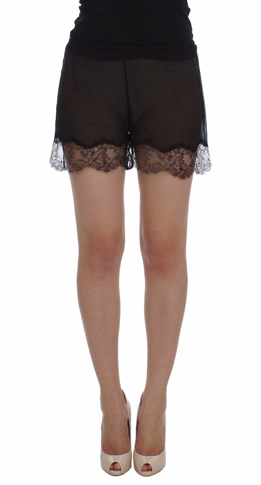 Dolce &amp; Gabbana Black Floral Lace Silk Sleepwear Shorts