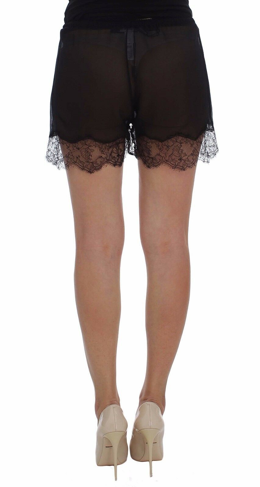 Dolce &amp; Gabbana Black Floral Lace Silk Sleepwear Shorts