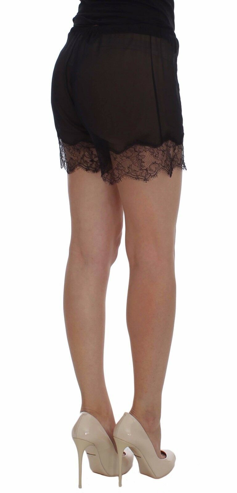 Dolce &amp; Gabbana Black Floral Lace Silk Sleepwear Shorts