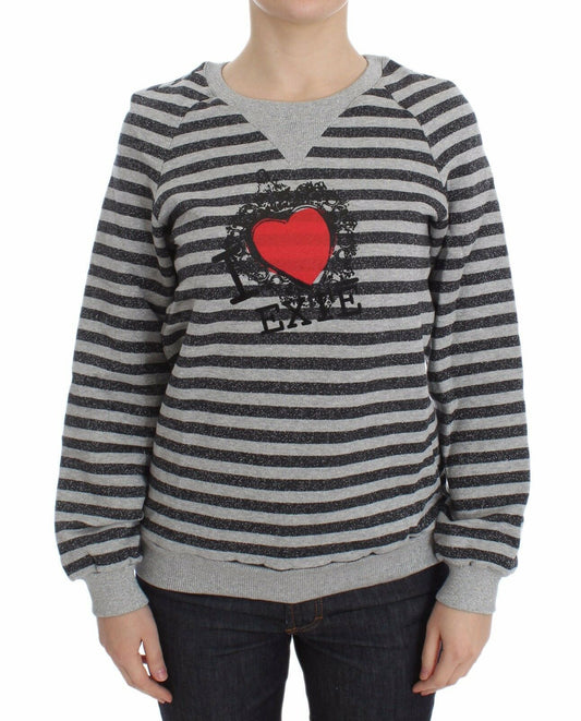 Exte Grey Striped Cotton Crewneck Sweater