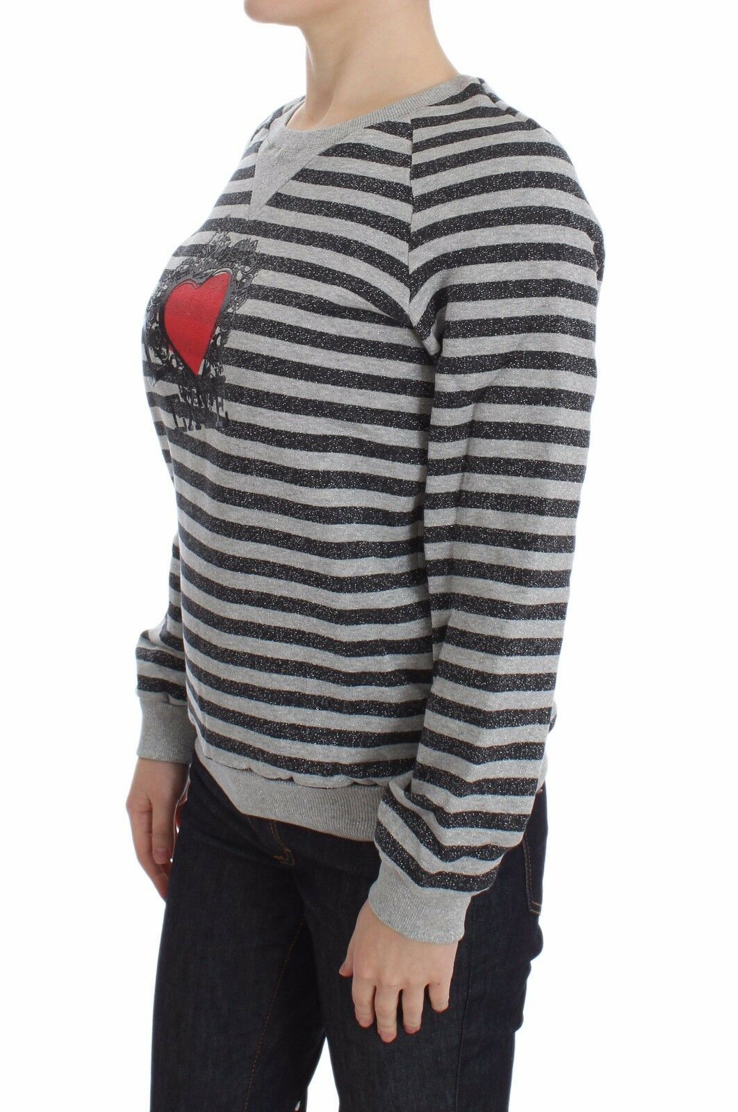 Exte Grey Striped Cotton Crewneck Sweater