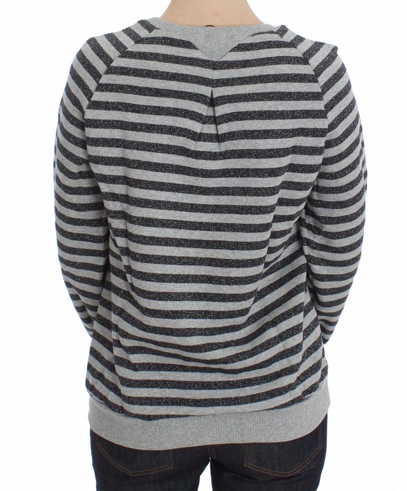 Exte Grey Striped Cotton Crewneck Sweater