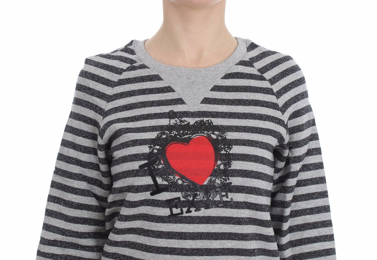 Exte Grey Striped Cotton Crewneck Sweater