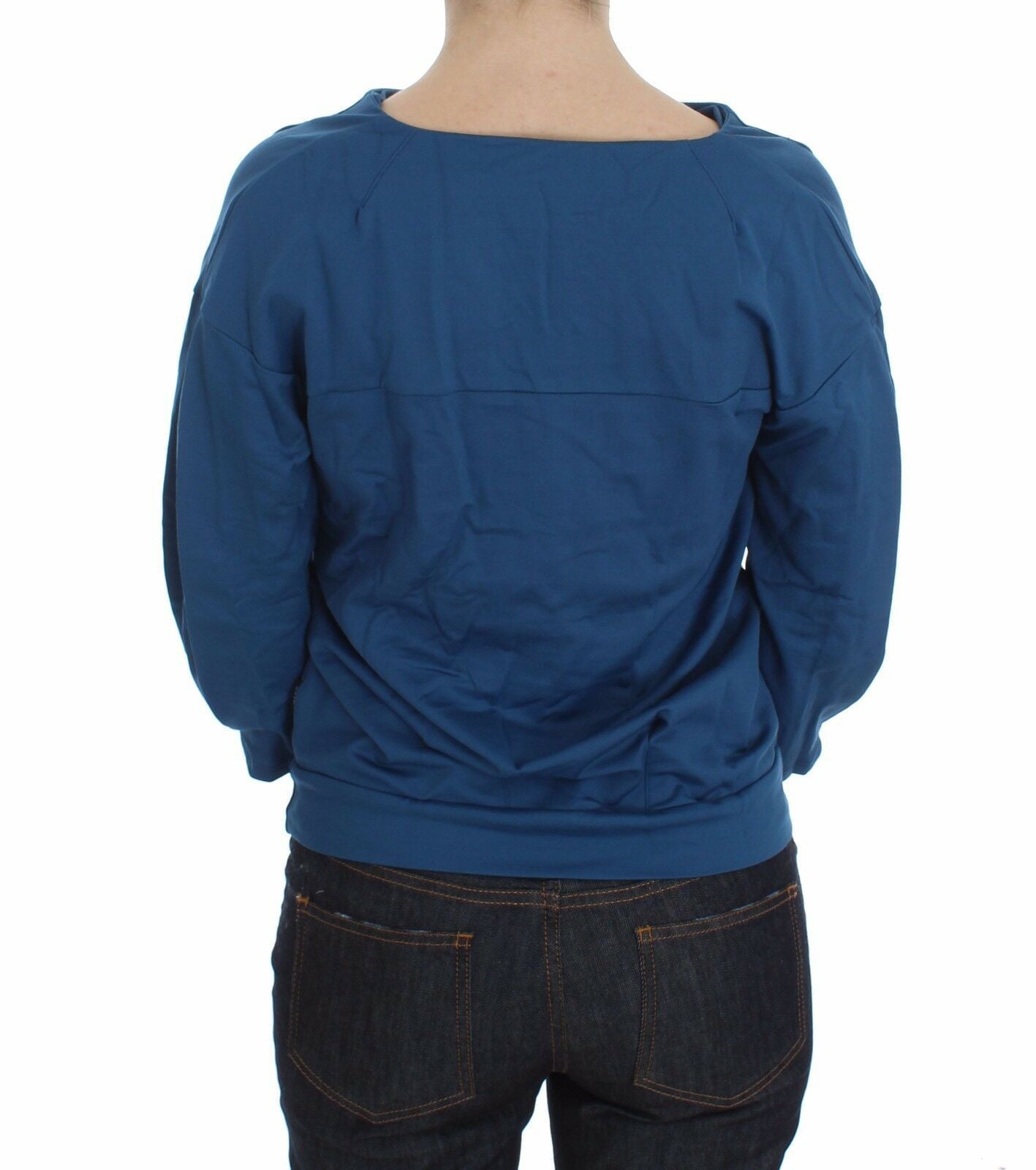 Exte Blue Cotton Top Pullover Damenpullover mit tiefem V-Ausschnitt