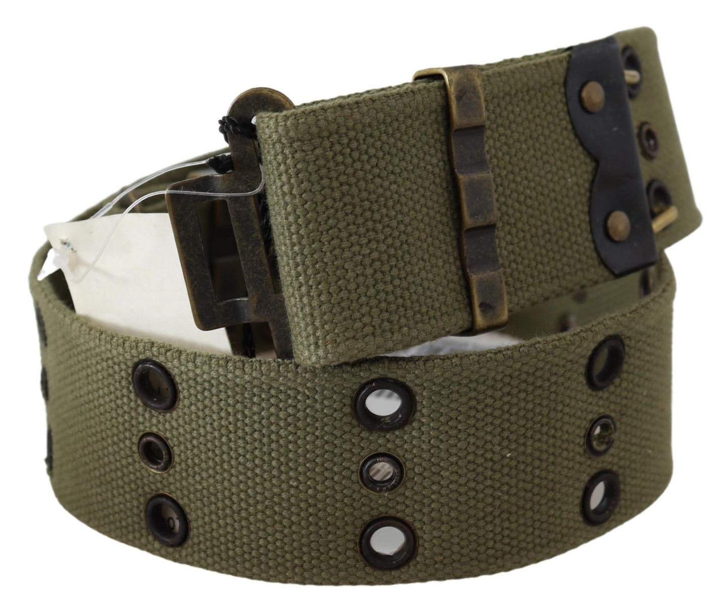 Ermanno Scervino Berde 100% Cotton Rustic Bronze Buckle Belt