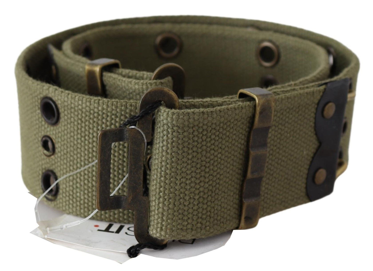 Ermanno Scervino Berde 100% Cotton Rustic Bronze Buckle Belt