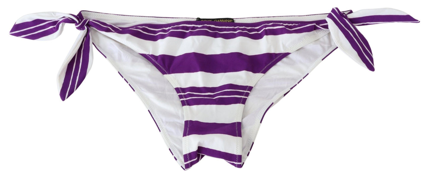 Dolce &amp; Gabbana Purple White Stripes Beachwear Bikini Bottom