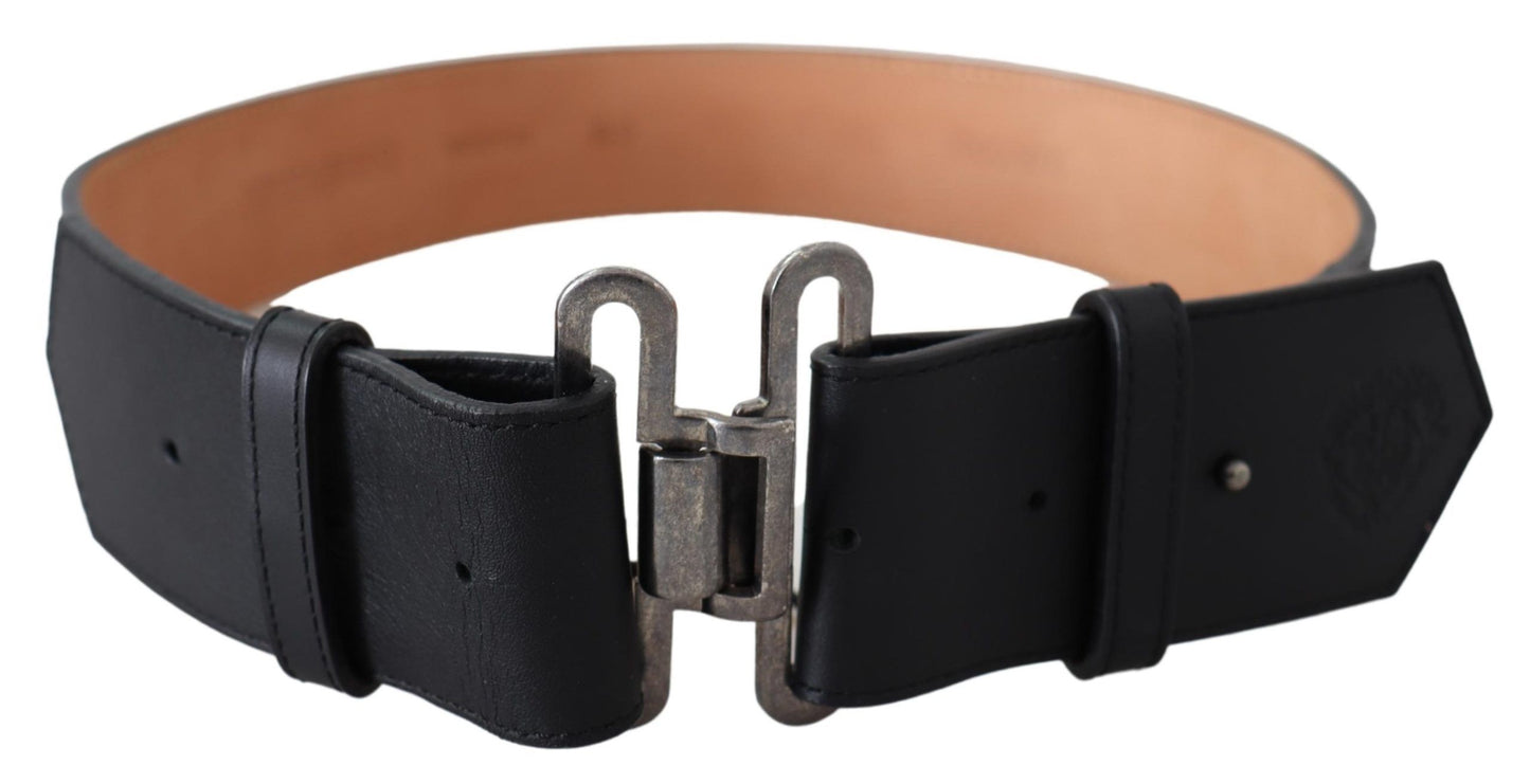 Ermanno Scervino Black Leather Vintage Military Buckle Waist Belt