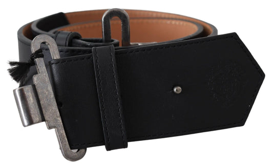 Ermanno Scervino Black Leather Vintage Military Buckle Waist Belt