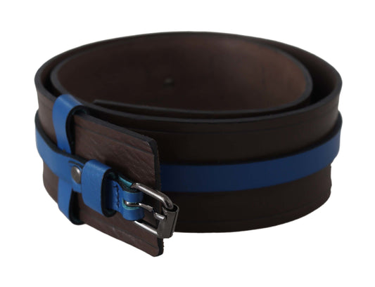 Costume National Brown Manipis na Asul na Linya na Leather Buckle Belt