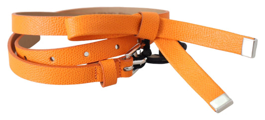 Scervino Street Orange Tangerine Ledergürtel mit schmaler silberner Metallschnalle