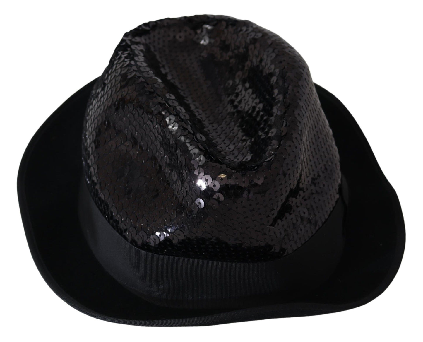 Dolce &amp; Gabbana Schwarzer Polyester-Pailletten-Damen-Fedora-Capello-Hut