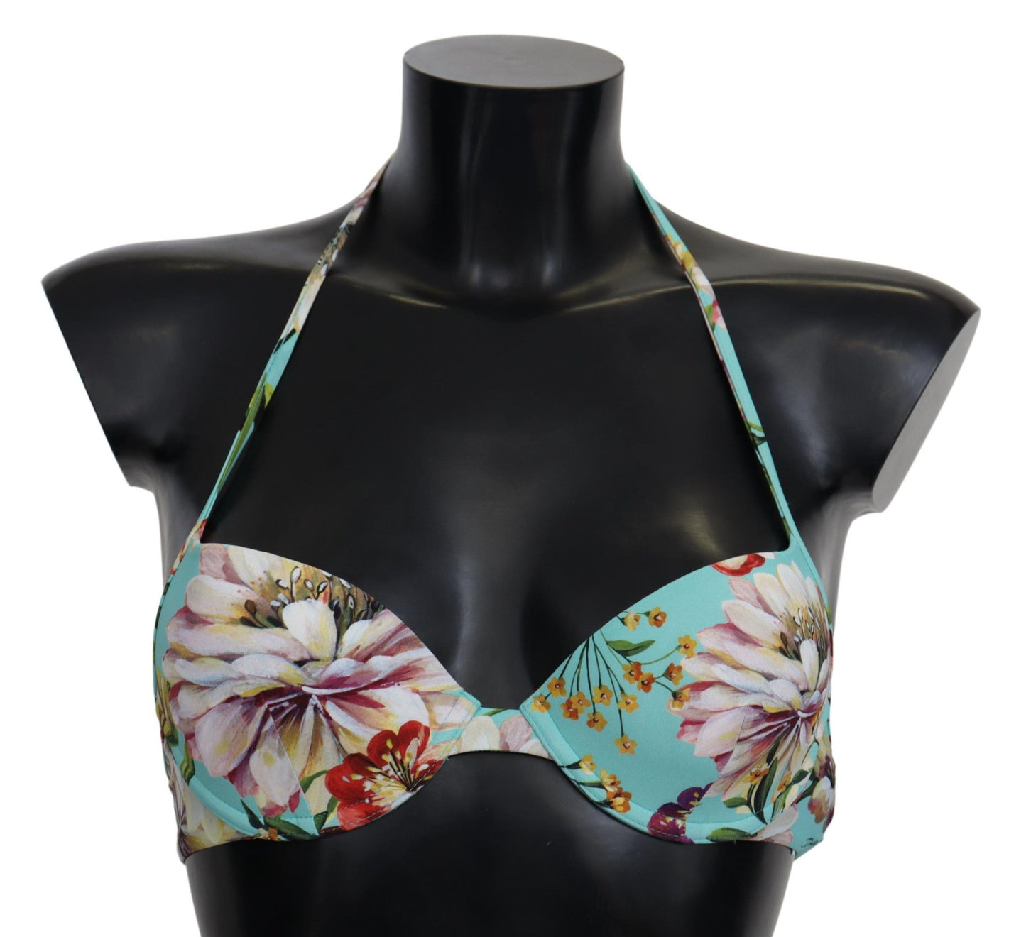 Dolce &amp; Gabbana Mint Green Floral Print Beachwear Mga Bikini Tops