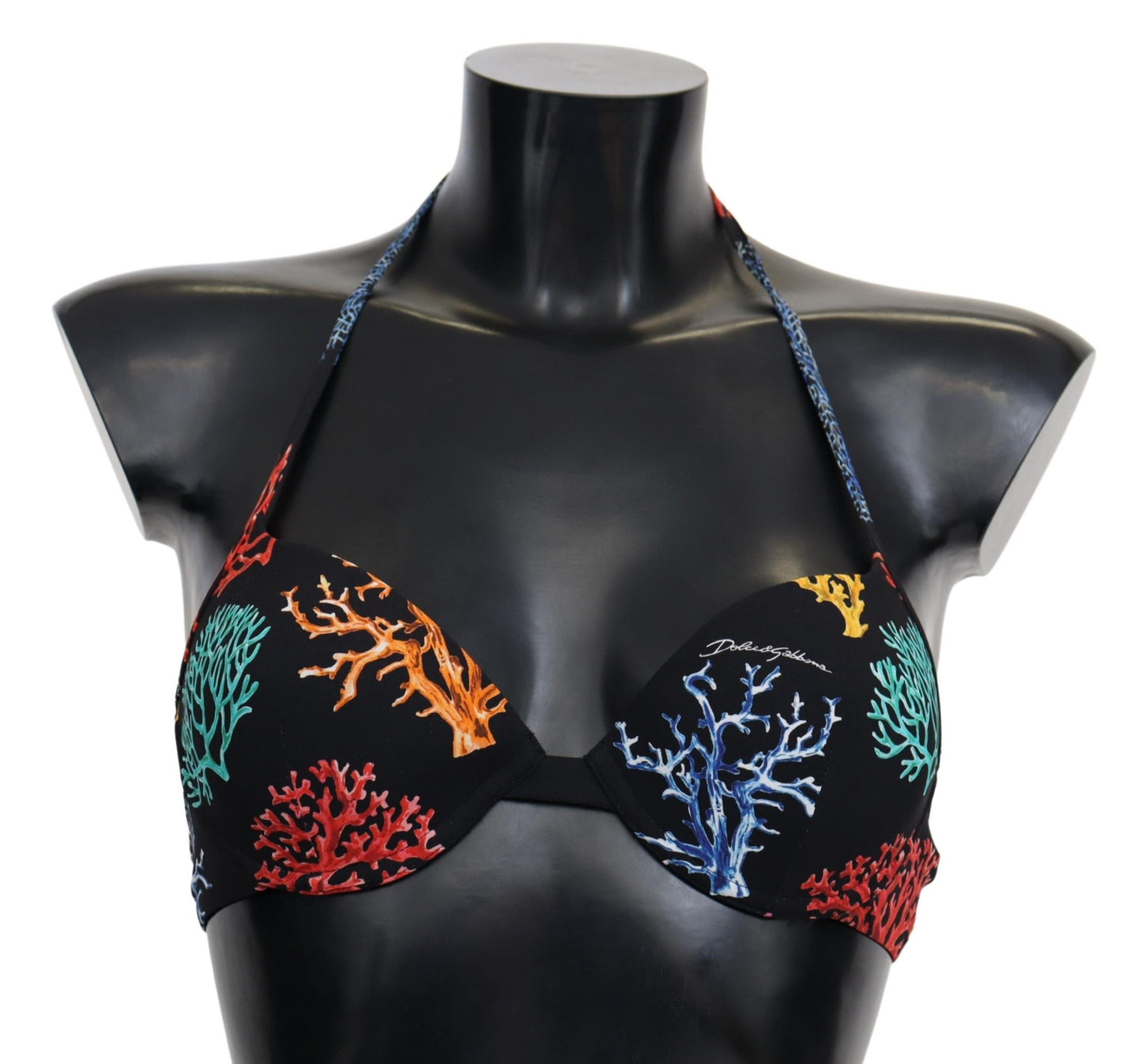 Dolce &amp; Gabbana Black Corals Print Women Beachwear Mga Bikini Tops