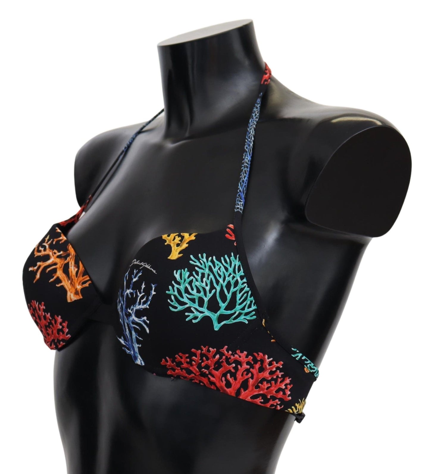 Dolce &amp; Gabbana Black Corals Print Women Beachwear Mga Bikini Tops