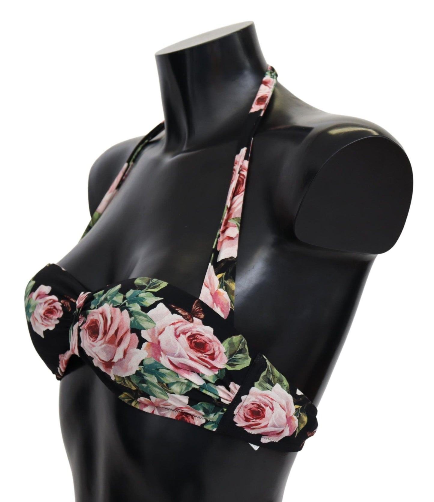 Dolce &amp; Gabbana Black Roses Print Swimsuit Beachwear Mga Bikini Tops