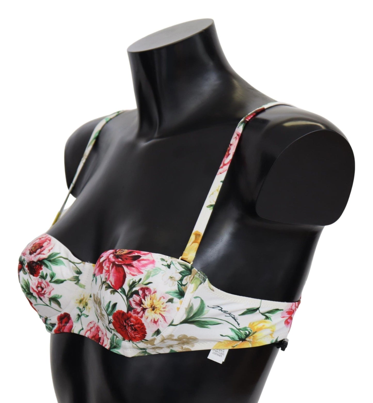 Dolce &amp; Gabbana White Floral Print Swimsuit Beachwear Bikini Tops