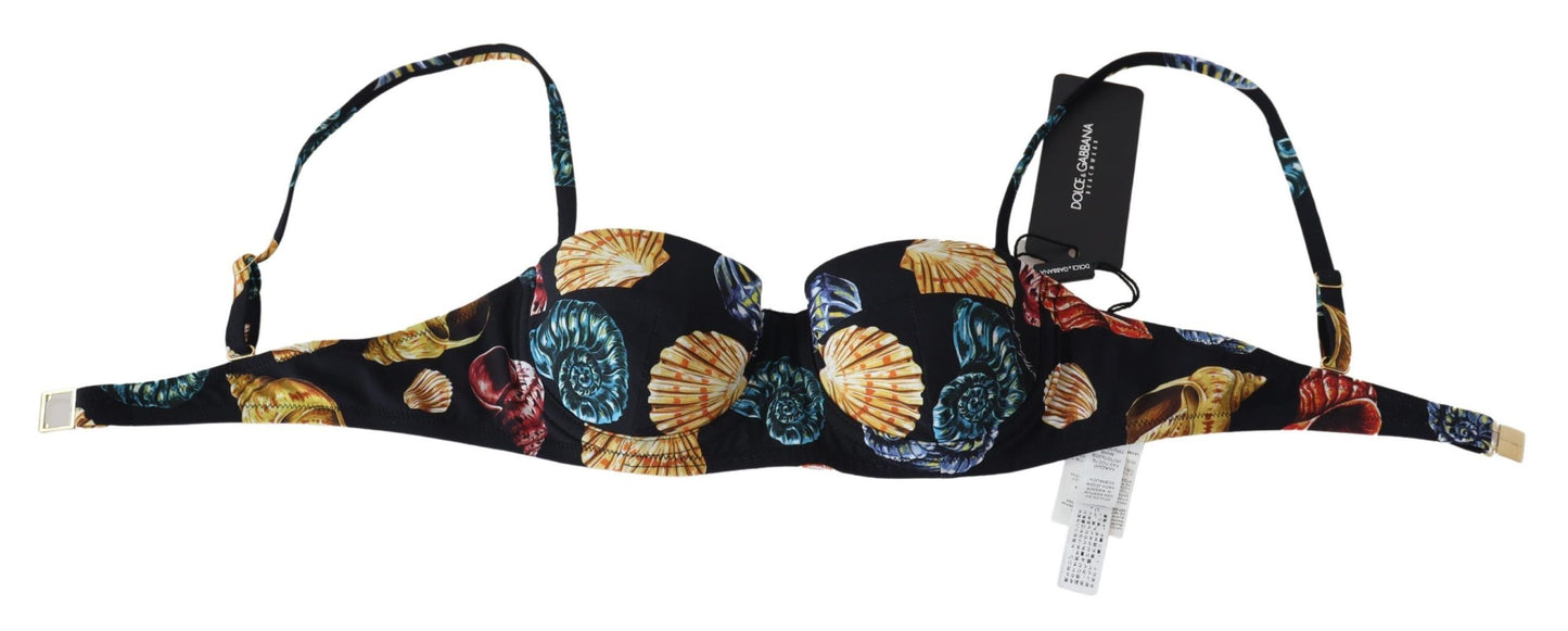 Dolce &amp; Gabbana Black Seashells Print Women Swimwear Bikini Tops