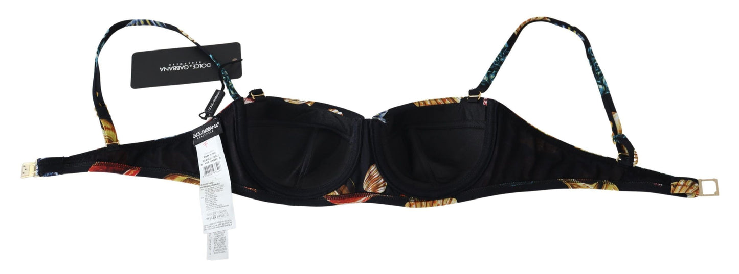 Dolce &amp; Gabbana Black Seashells Print Women Swimwear Bikini Tops