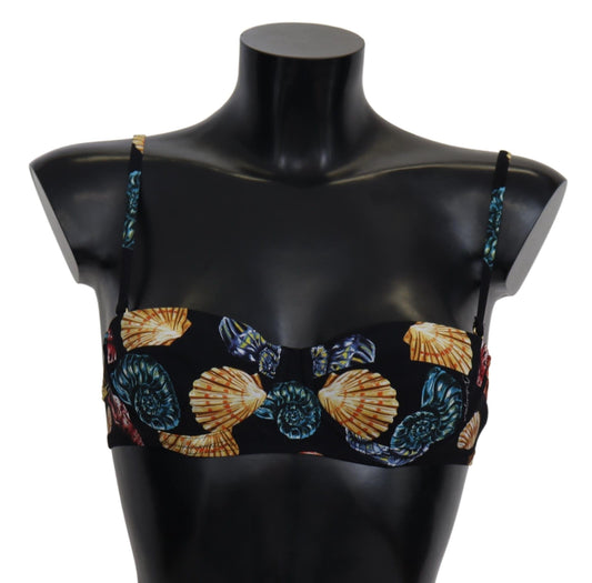 Dolce &amp; Gabbana Black Seashells Print Women Swimwear Bikini Tops