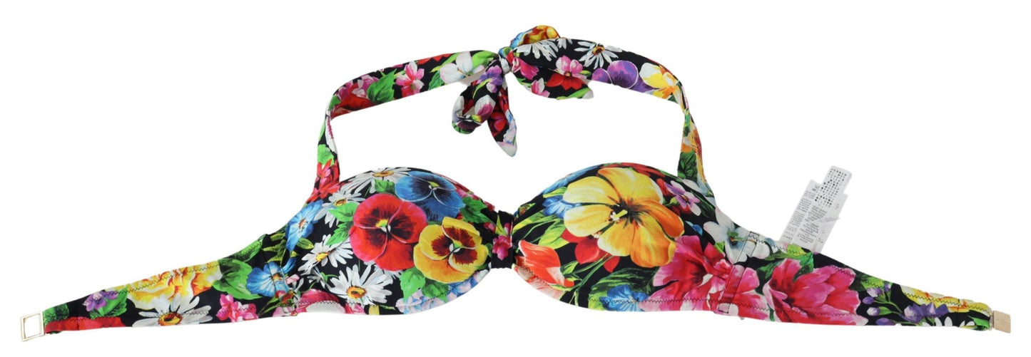 Dolce &amp; Gabbana Multicolor Floral Print Swimwear Bikini Tops