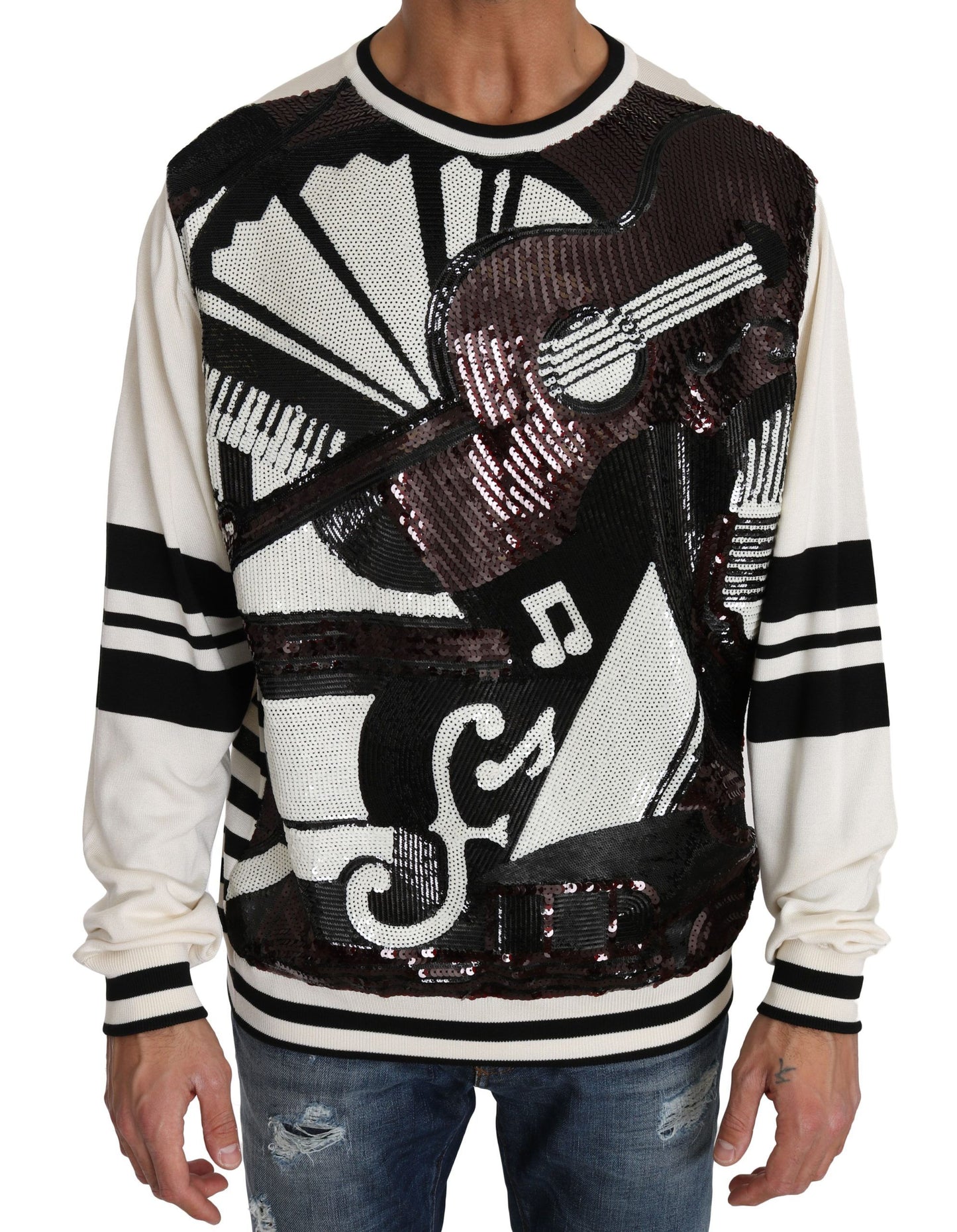 Dolce &amp; Gabbana White Jazz Pailletten-Gitarrenpullover