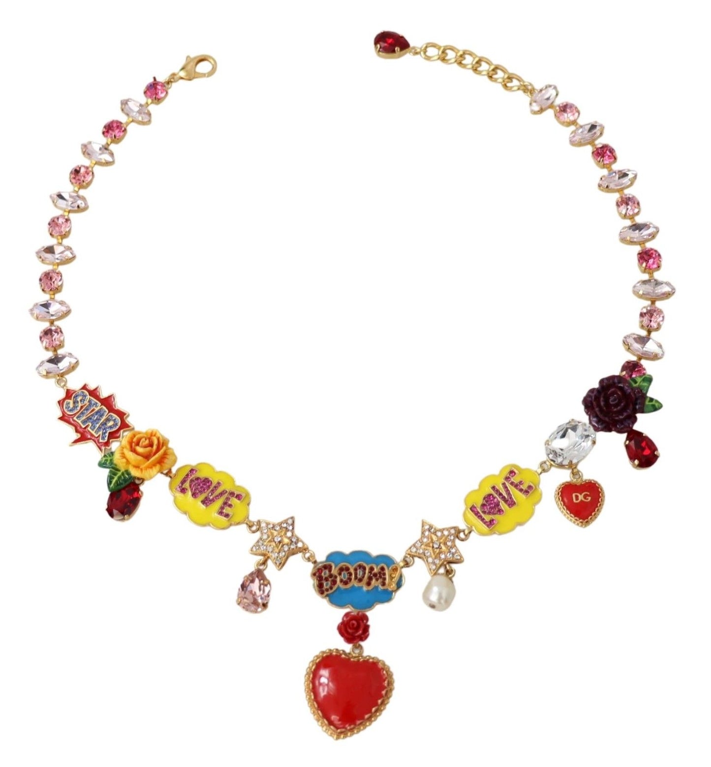 Dolce &amp; Gabbana Gold Cartoon Love Star Boom Crystals Chain Necklace