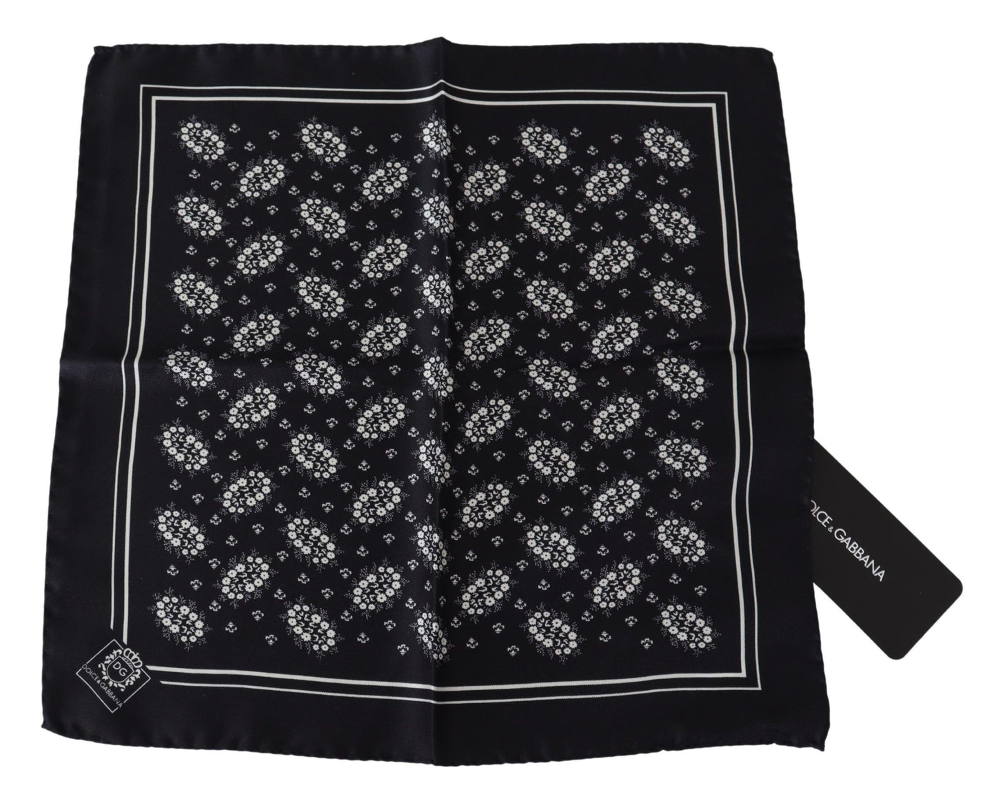 Dolce &amp; Gabbana Black Patterned Square Scarf Silk Handkerchief