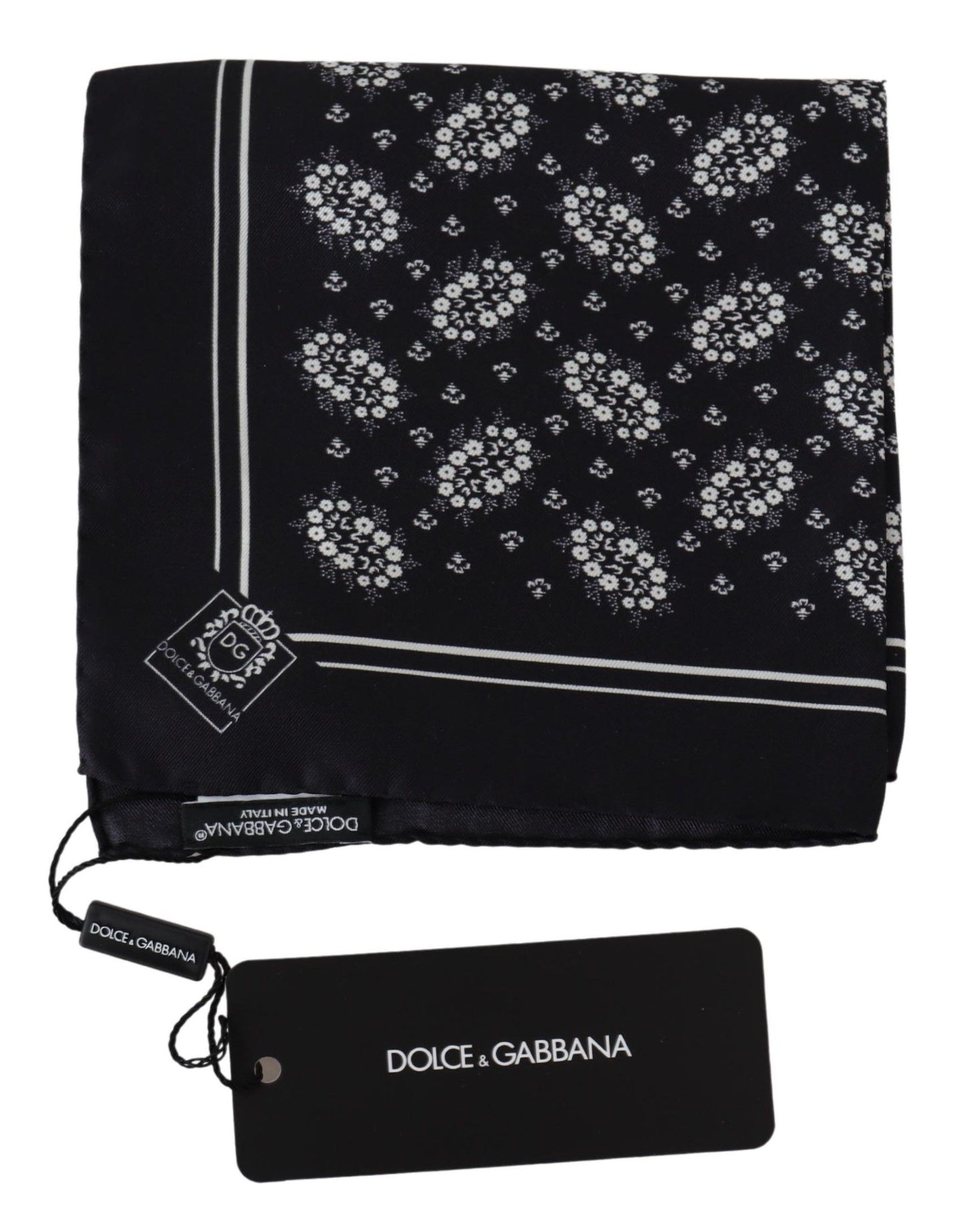 Dolce &amp; Gabbana Black Patterned Square Scarf Silk Handkerchief